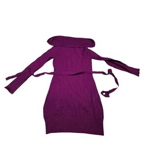 Purple Belted Sweater Dress